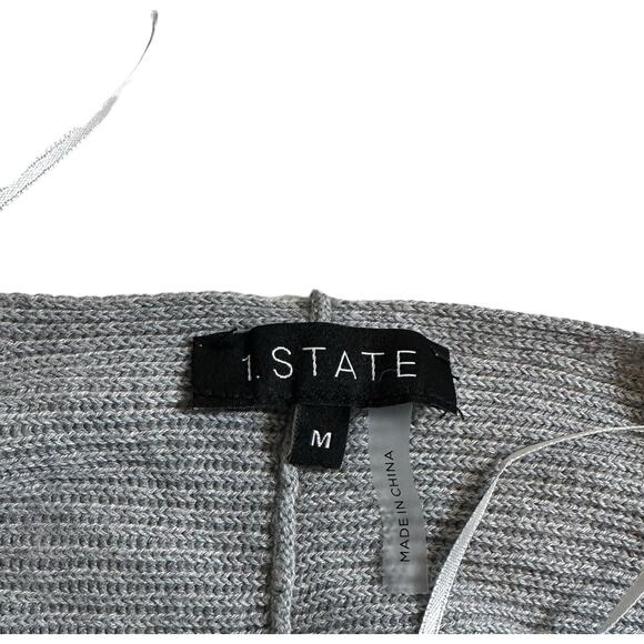 1. State New Women's V Neck Balloon Sleeve Rib Knit Pullover Sweater Gray Medium - Picture 7 of 9